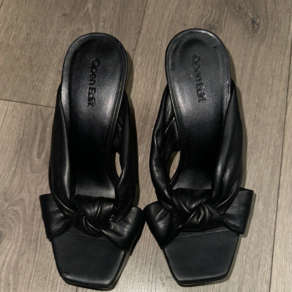 Open Edit Black Square Platform Heels